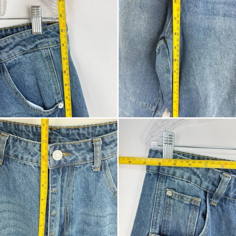 Women’s Blue Denim Barrel Leg Jeans Size 12 High Rise Wide Leg Trendy - Picture 10 of 16